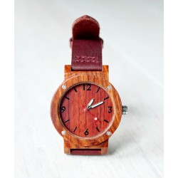 Damski drewniany zegarek SPORTY red