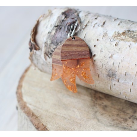 Kolczyki drewniane z żywicą TULIPAN pomarańcz