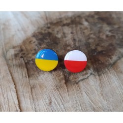 Drewniane kolczyki wkrętki z flagą Ukrainy i Polski